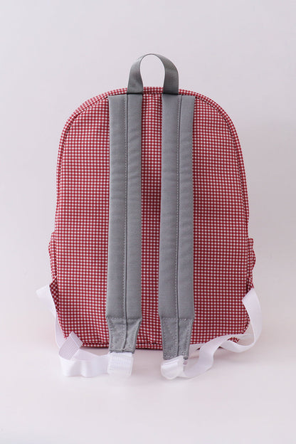 Mochila con volantes de cuadros vichy con bordado de Alabama rojo