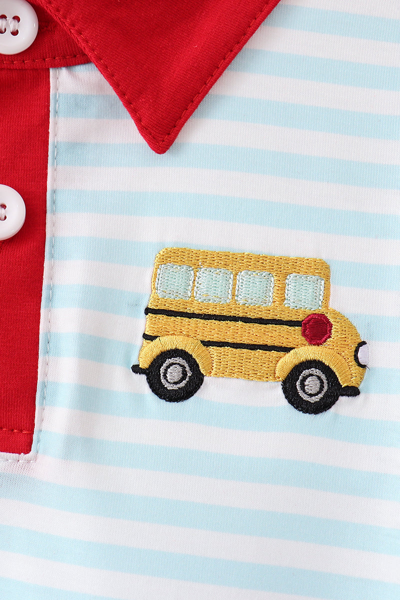 Red Bus Embroidered Boys Set