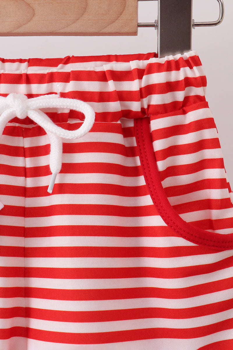 Red Stripe Apple Embroidered Boys Set