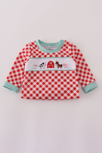 Red farm smocked romper