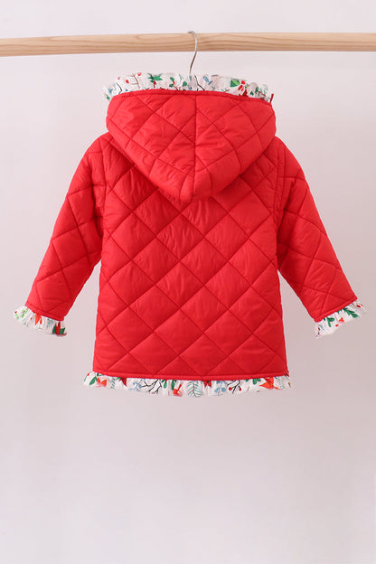 Chaqueta acolchada con volantes y estampado floral rojo