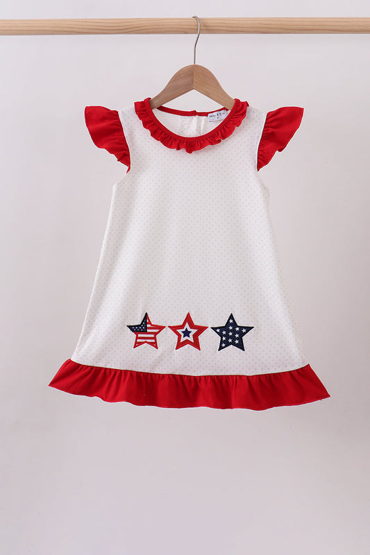 Red star applique girl ruffle dress
