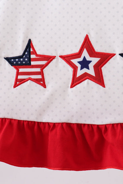 Red star applique girl ruffle dress