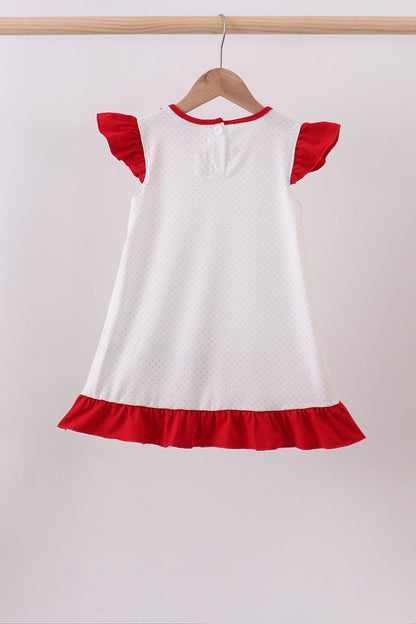 Red star applique girl ruffle dress
