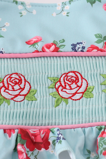 Traje de baño de dos piezas para niña con fruncido y estampado Rosebud Bliss