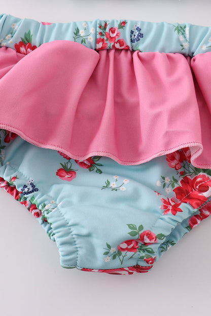 Traje de baño de dos piezas para niña con fruncido y estampado Rosebud Bliss