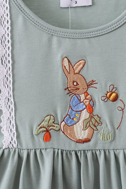 Sage bunny embroidery girl dress