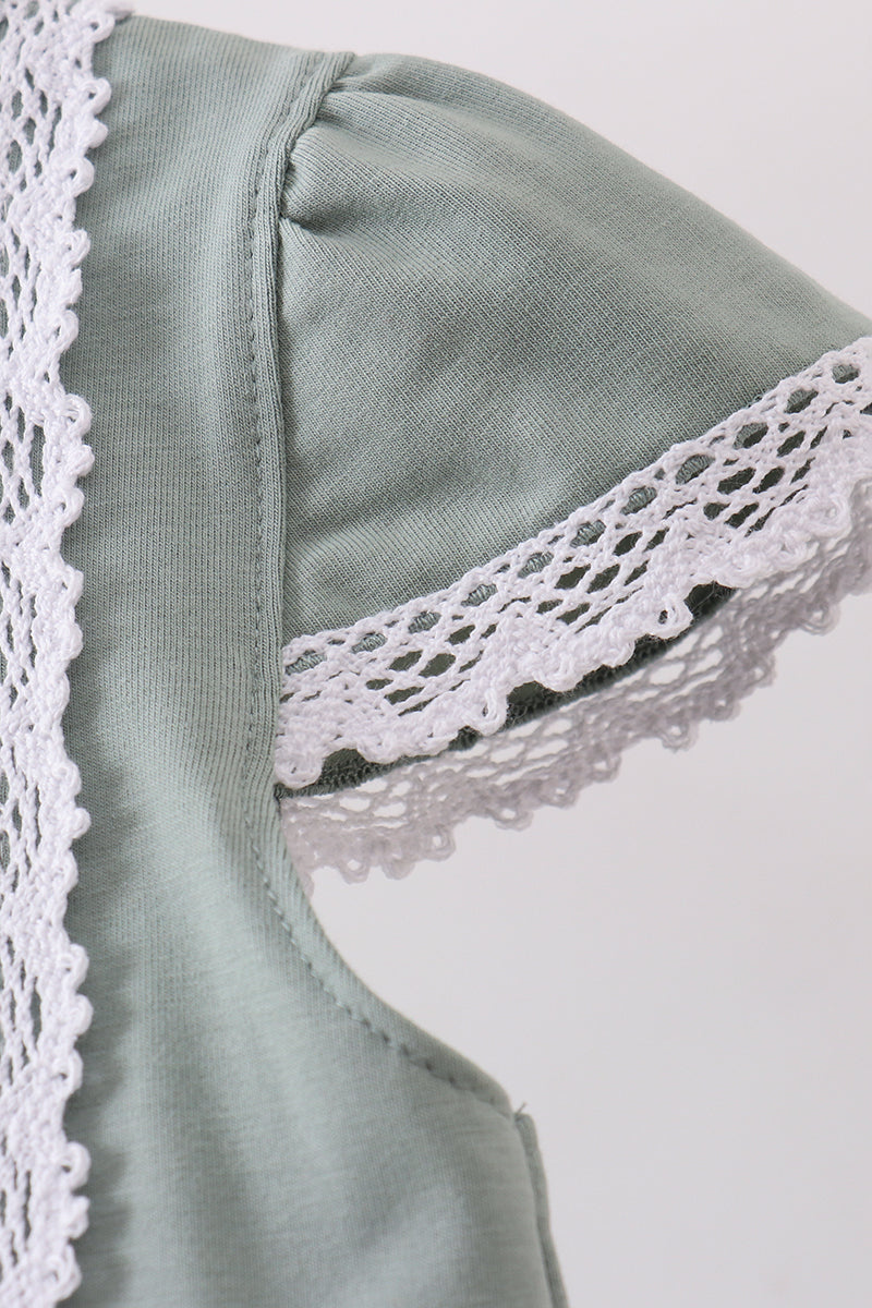 Sage bunny embroidery girl dress