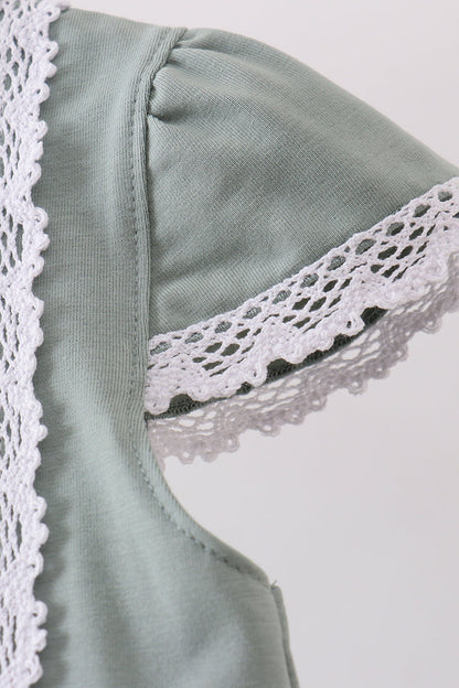 Sage bunny embroidery girl dress