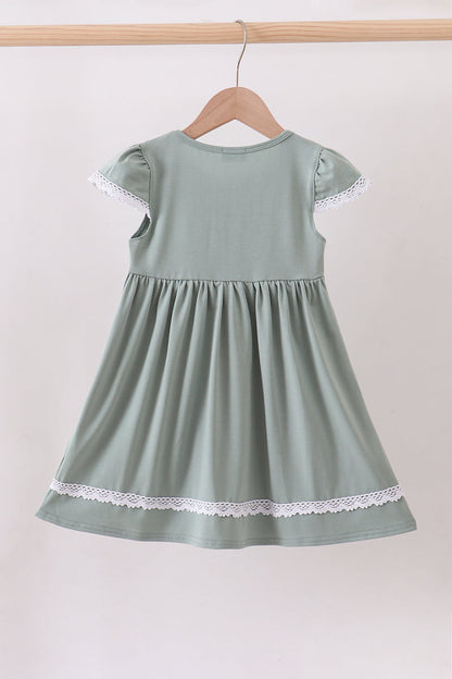 Sage bunny embroidery girl dress