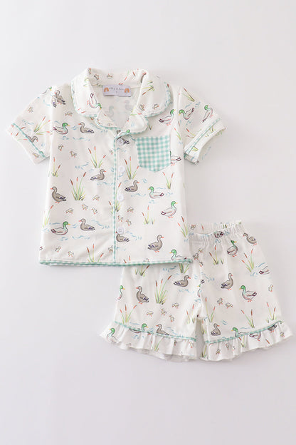 Sage duck girl pajamas set