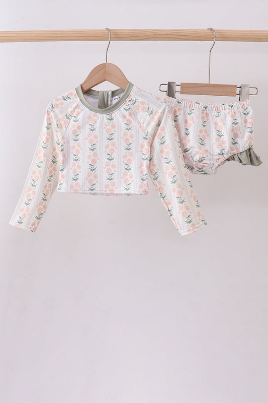 Traje de baño rashguard floral color salvia