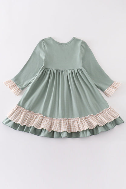 Sage valentine puppy heart embroidery girl dress - Ella Jane Lifestyle Boutique