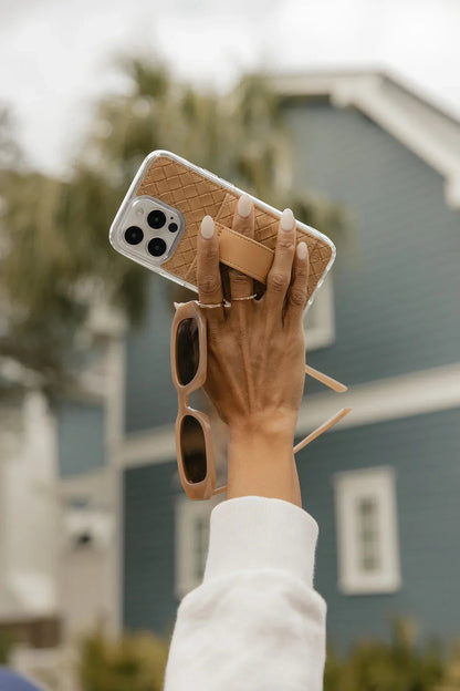 Funda para teléfono tipo billetera con tejido de arenisca