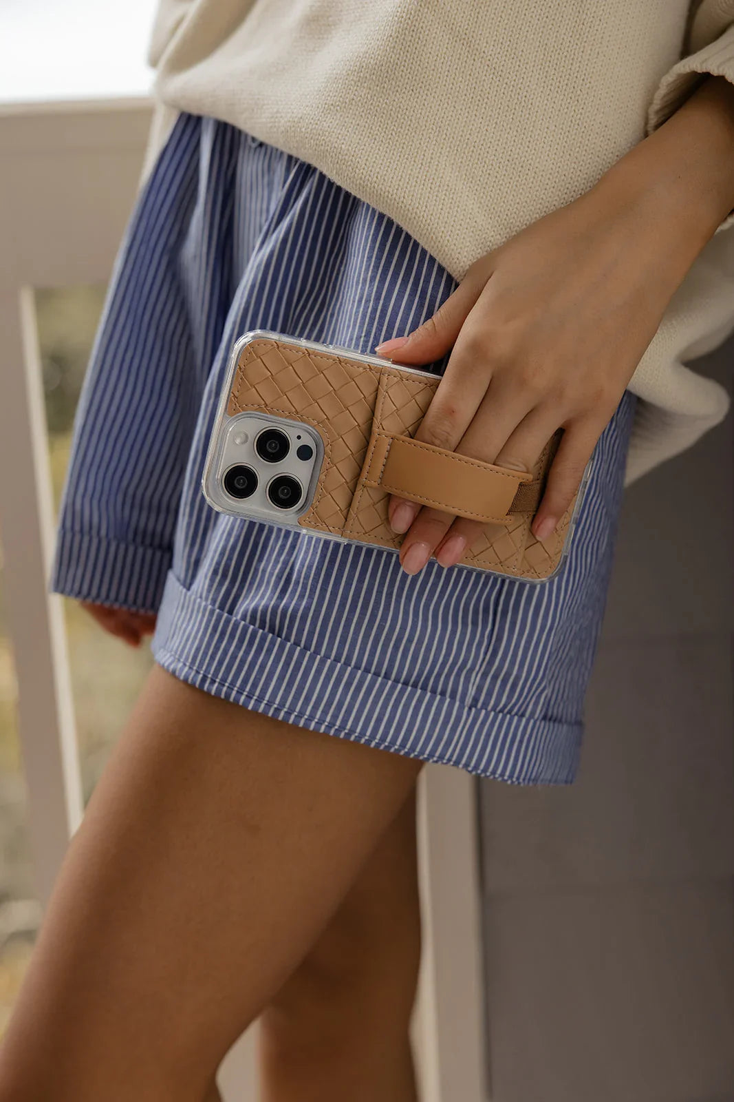 Funda para teléfono tipo billetera con tejido de arenisca