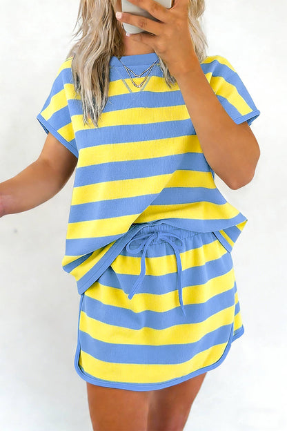 Striped Dolman Tee & Drawstring Skort 2-Piece Set