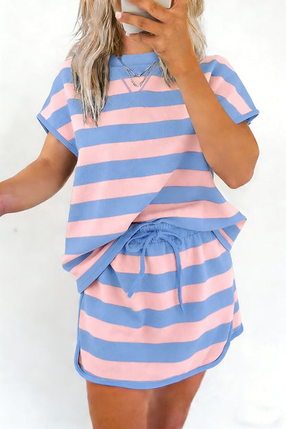 Striped Dolman Tee & Drawstring Skort 2-Piece Set