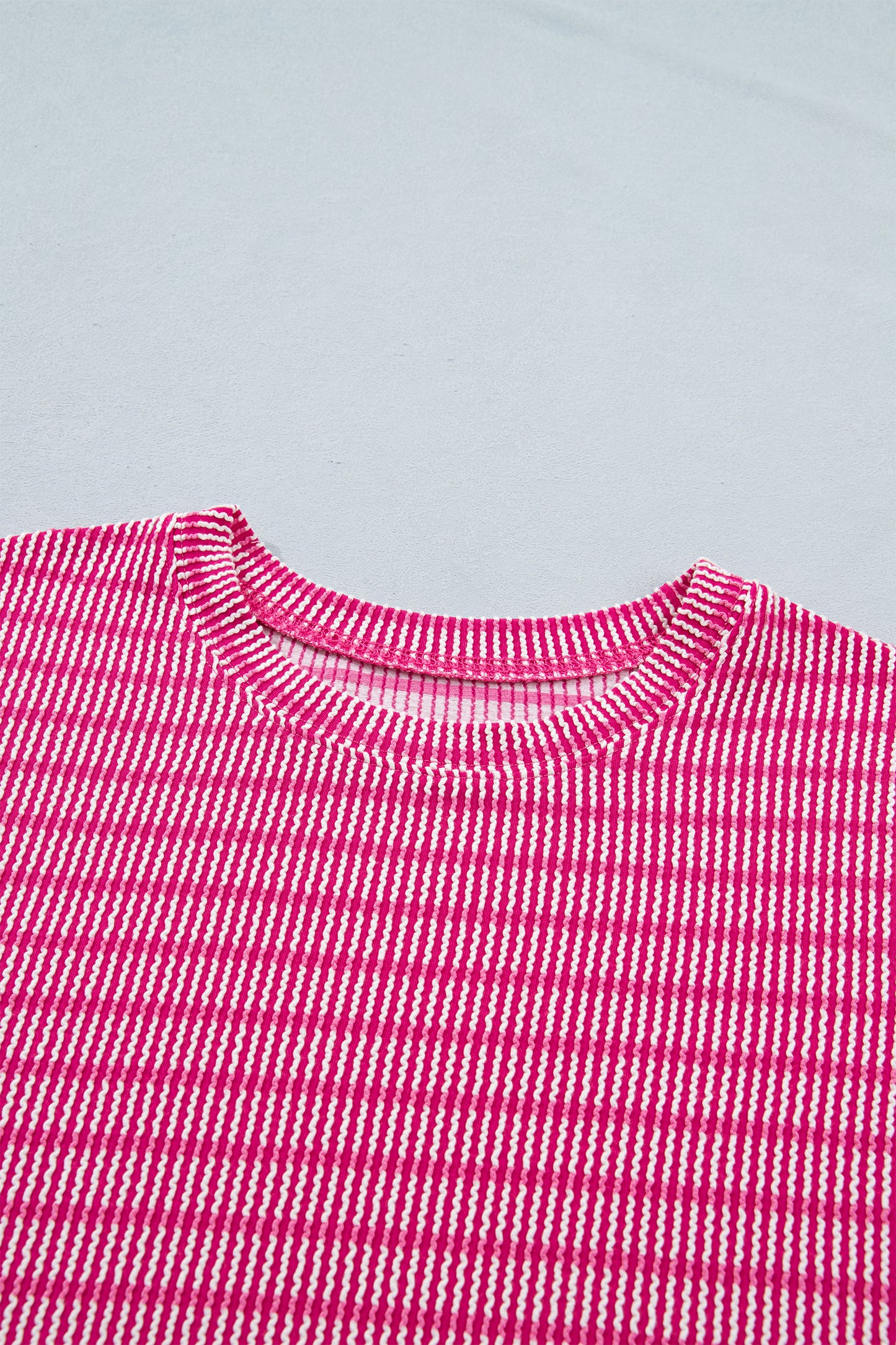 Striped Raised Rib Tee & Drawstring Shorts 2-Piece Set