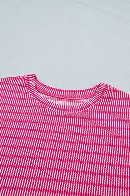 Striped Raised Rib Tee & Drawstring Shorts 2-Piece Set