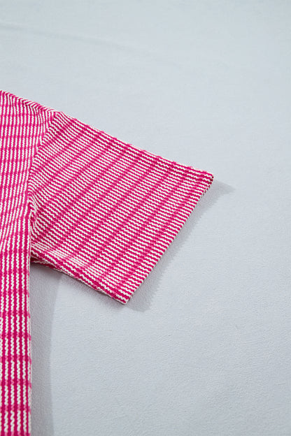 Striped Raised Rib Tee & Drawstring Shorts 2-Piece Set