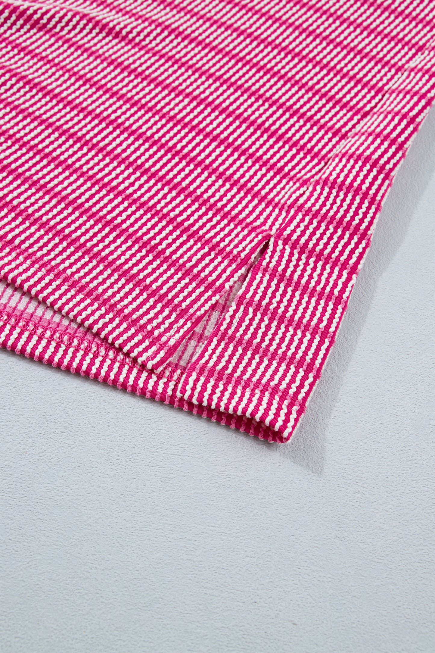 Striped Raised Rib Tee & Drawstring Shorts 2-Piece Set