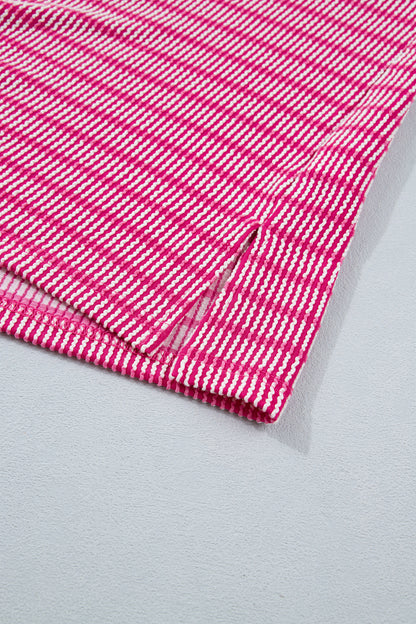 Striped Raised Rib Tee & Drawstring Shorts 2-Piece Set