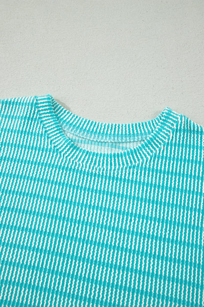 Striped Raised Rib Tee & Drawstring Shorts 2-Piece Set