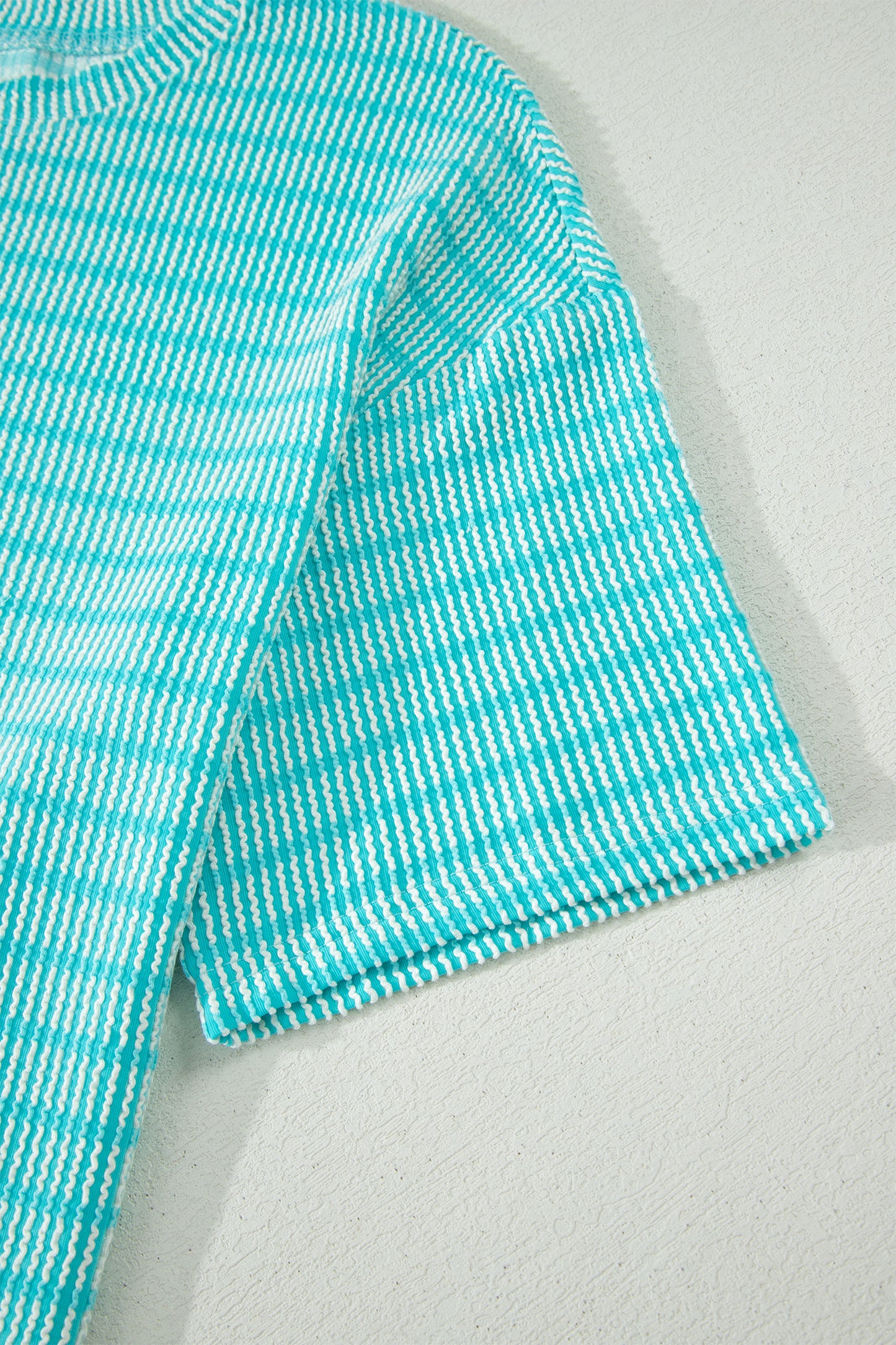 Striped Raised Rib Tee & Drawstring Shorts 2-Piece Set