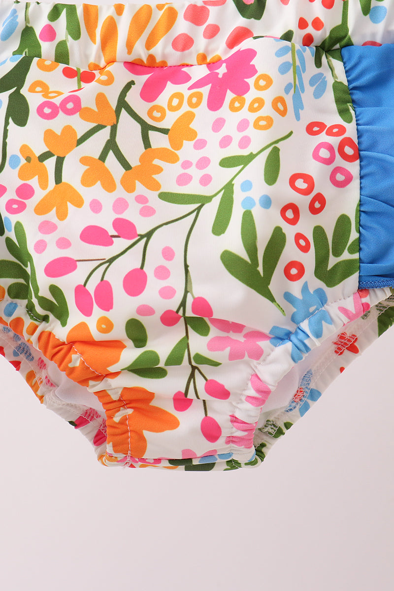 Summer Floral Print Ruffle 2-Piece Girls Swimsuit