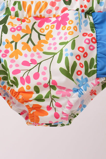 Summer Floral Print Ruffle 2-Piece Girls Swimsuit