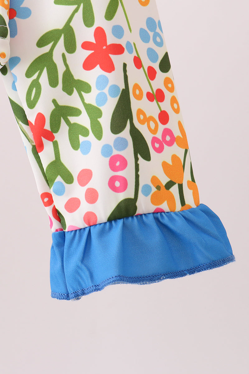Summer Floral Print Ruffle 2-Piece Girls Swimsuit