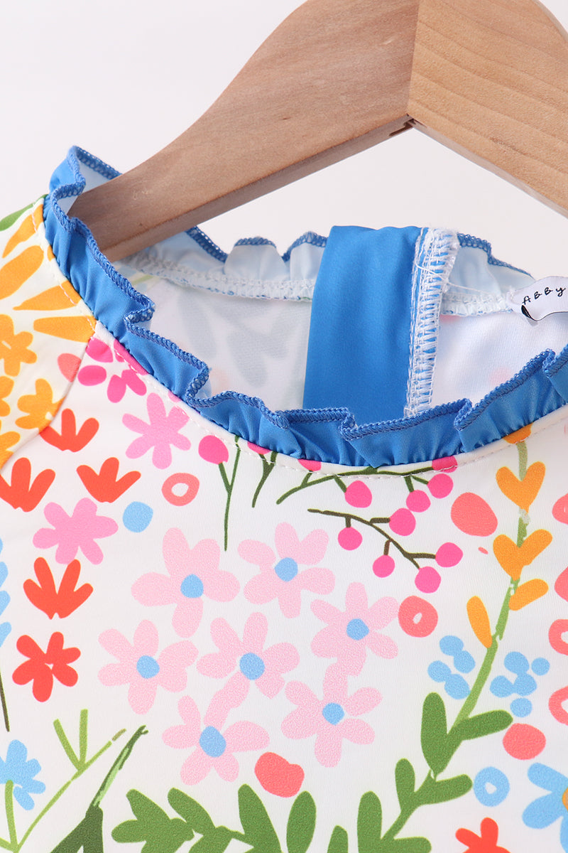 Summer Floral Print Ruffle 2-Piece Girls Swimsuit