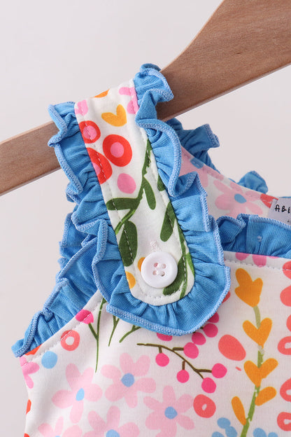 Summer Floral Print Ruffle Baby Girl Bubble
