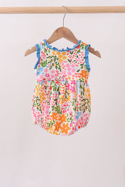 Summer Floral Print Ruffle Baby Girl Bubble