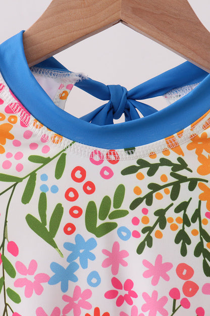 Summer Floral Print Ruffle Rashguard for Girls