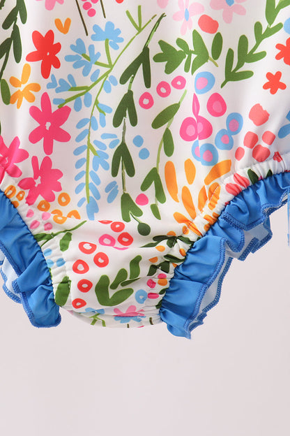 Summer Floral Print Ruffle Rashguard for Girls