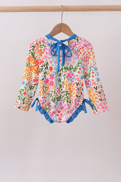 Summer Floral Print Ruffle Rashguard for Girls