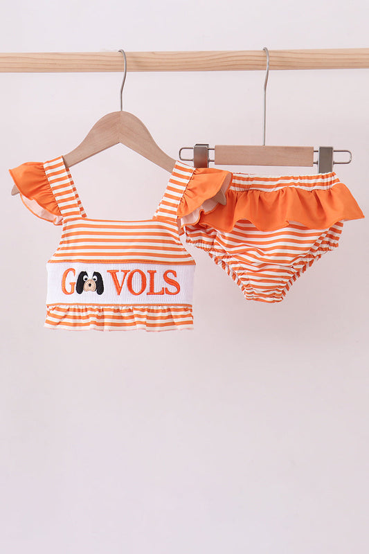 Traje de baño de 2 piezas con rayas fruncidas Tennessee Go Vols