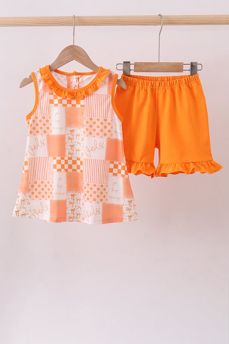 Tennessee orange girl patchwork ruffle shorts set