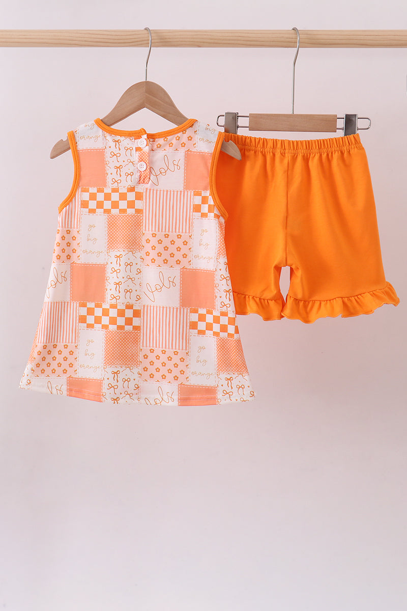 Tennessee orange girl patchwork ruffle shorts set
