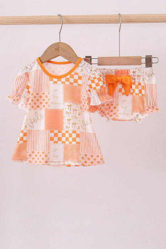 Tennessee orange patchwork girl bloomer set
