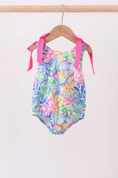 Tropical Floral Print Girls Swimsuit