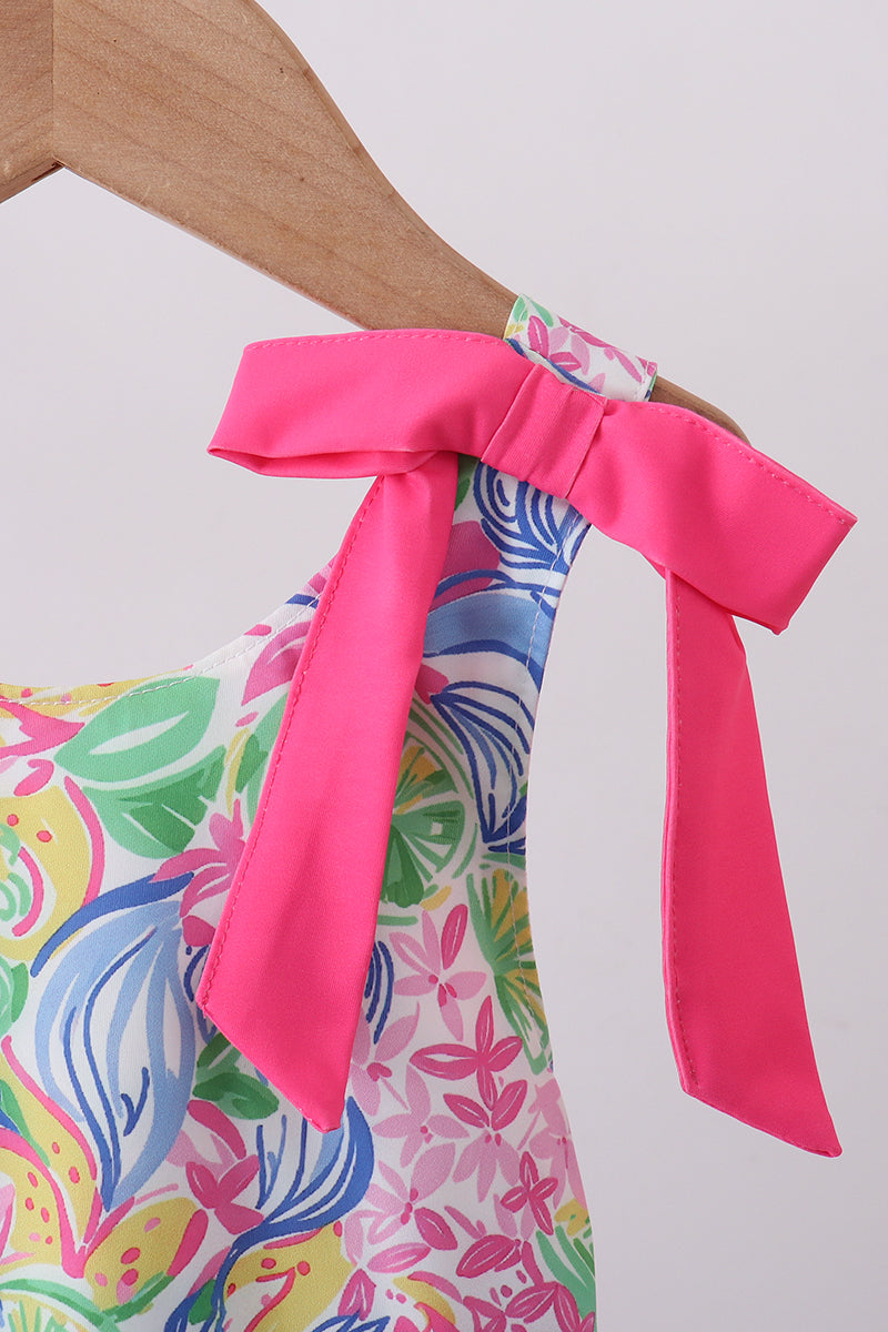 Tropical Floral Print Girls Swimsuit