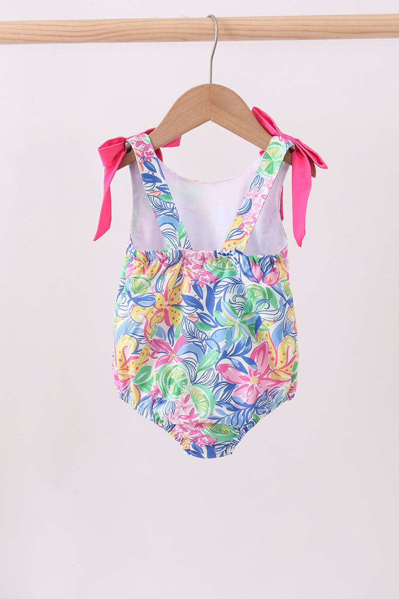 Tropical Floral Print Girls Swimsuit