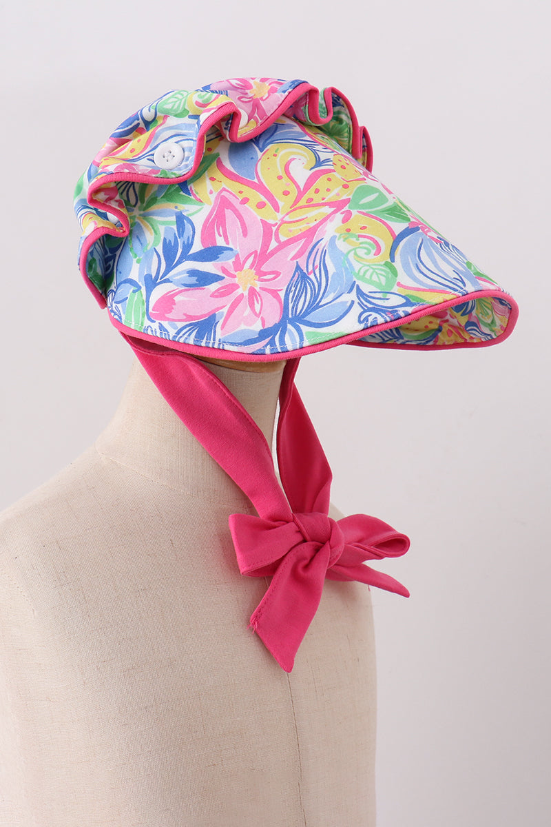 Tropical Floral Ruffle Bow Baby Bonnet