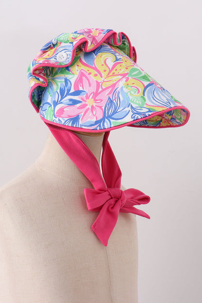 Tropical Floral Ruffle Bow Baby Bonnet