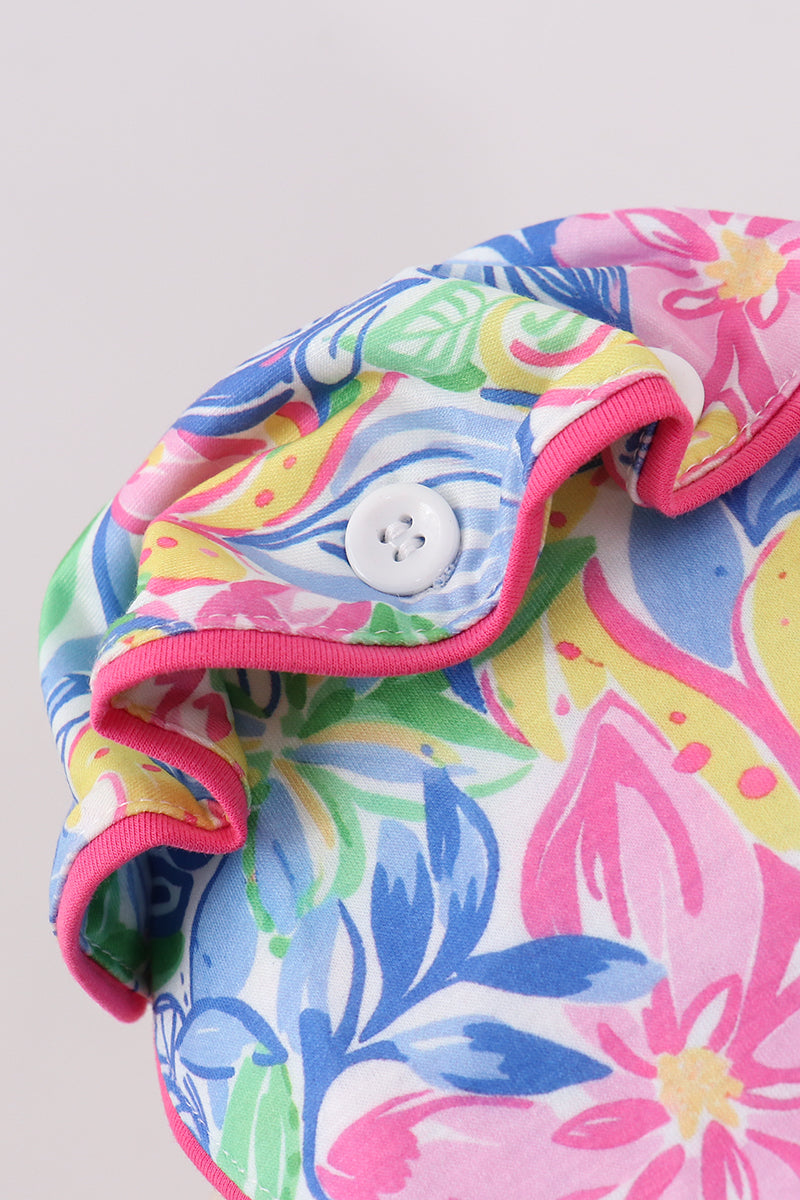 Tropical Floral Ruffle Bow Baby Bonnet