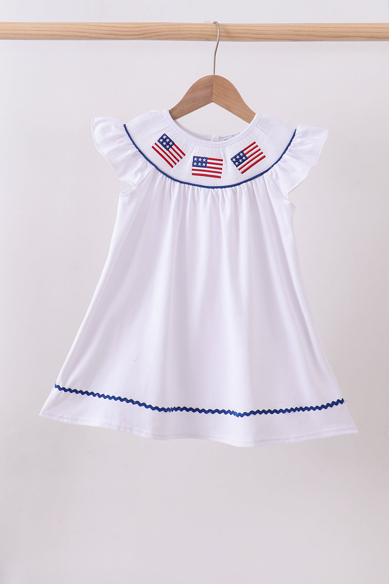 White American flag smocked girl ruffle dress