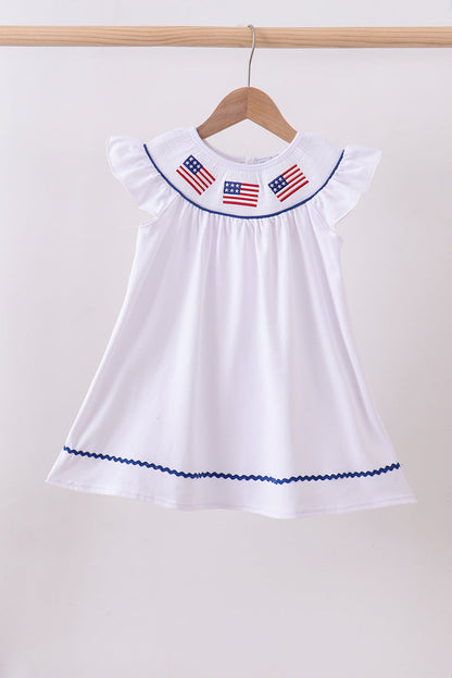 White American flag smocked girl ruffle dress