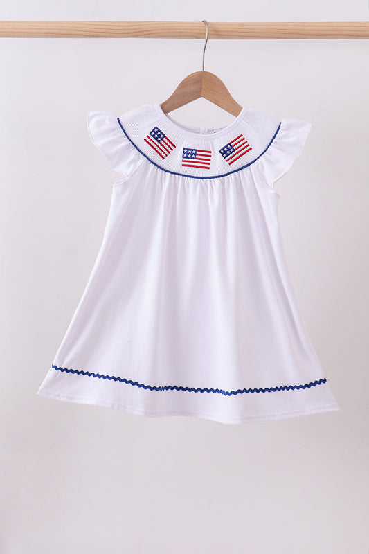 White American flag smocked girl ruffle dress